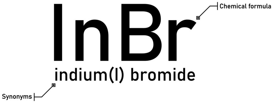 Indium (I) bromide chemical formula with callout titles