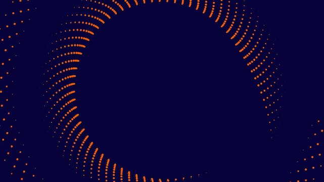 Abstract orange dots forming a circle shape on dark blue background