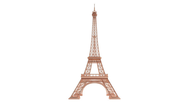 Metallic rose gold Eiffel Tower model on white background