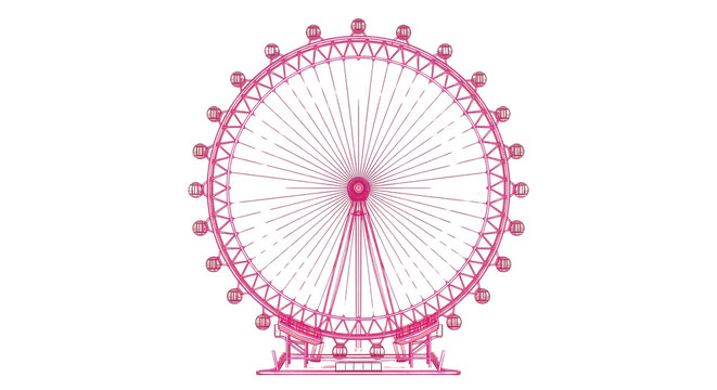 Neon pink Ferris wheel amusement park ride on transparent background