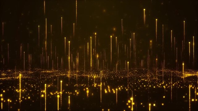Seamless looping sparse golden particle dots cinematic rising slowly dark space soft neon glow luminous refined visuals motion gradient shimmer