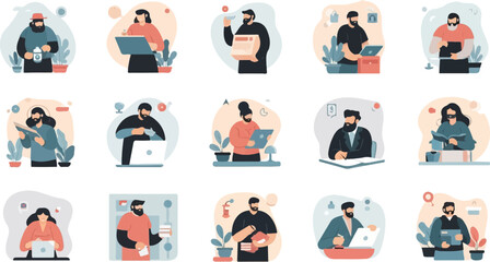 Fototapeta premium Modern illustrations of people engaging in various work and leisure activities