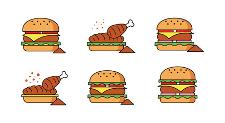 Tandoori Chicken Burger Line clean contemporary abstract color vector