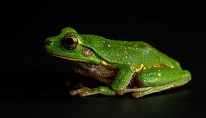 Obraz premium Vibrant Green Tree Frog on a Dark Background.