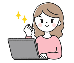 パソコンの前でガッツポーズをする女性