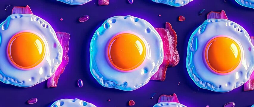Breakfast Pattern Concept Fried Eggs And Bacon On Dark Background Food And Drink Pattern For Commercial Use.