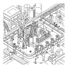 Fototapeta premium Industrial factory complex with machinery and pipelines.