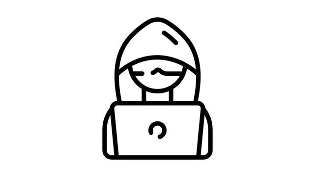 Check out or premium line icon animation of hacker with laptop
