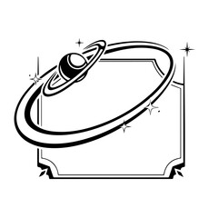 Retro celestial emblem with a ringed planet and starry orbit © fatema