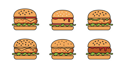 Tempura Veggie Burger Line art clean abstract modern illustration