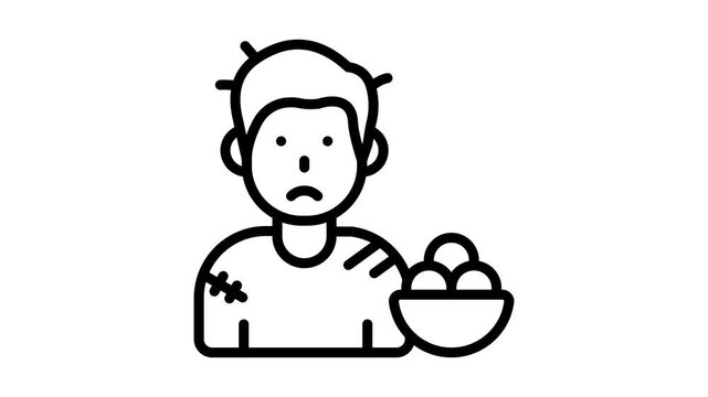 Check out premium line icon animation showing beggar child with a bowl