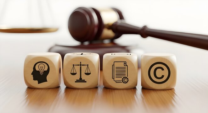 Symbolic representation of intellectual property, copyright, and patent law concepts