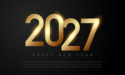 Elegant happy new year 2027 poster design with a clean combination of gold and black colors.