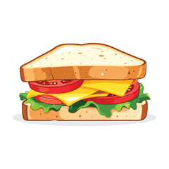 A vibrant digital illustration of a fresh sandwich featuring cheese lettuce and sliced tomatoes