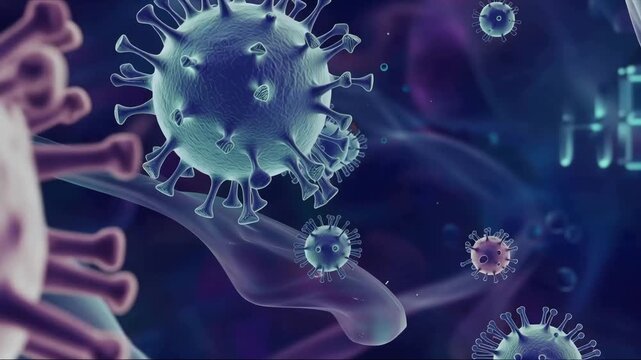 Virus cells flowing corona virus cells concept. Viral disease outbreak. Hepatitis viruses, influenza virus H1N1, Flu, cell infect organism, aids. Virus abstract background.