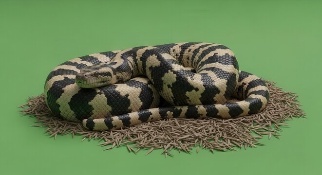 Detailed Image of a Coiled Ball Python Snake Resting on Ground Surface