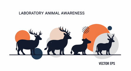 Obraz premium Silhouettes of deer with antlers against abstract orange and gray shapes laboratory animal awareness concept