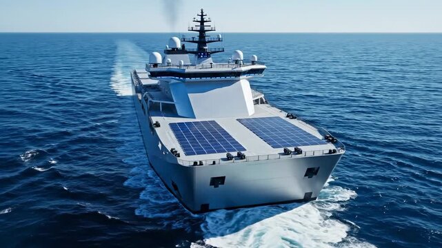 Video Autonomous Maritime Shipping &ndash; Unmanned cargo vessel concept showcasing smart logistics, AI navigation systems, future ocean transport, and global trade innovation for technology and