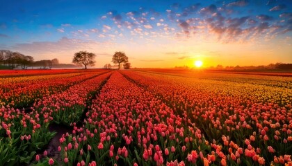Vibrant Tulip Field at Sunset - A Colorful Landscape.