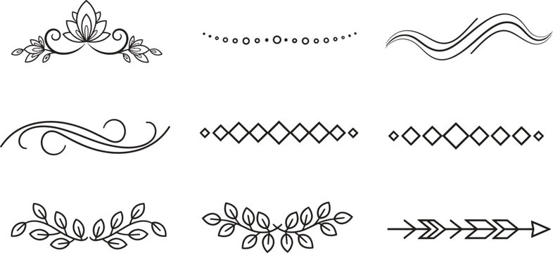 A versatile collection of elegant vector text dividers and ornamental page separators featuring hand drawn floral geometric and abstract line art designs for various graphic projects
