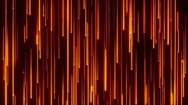 Seamless looping sparse vertical orange red binary rain cinematic thin glowing lines flowing particle streams luminous refined visuals motion gradient glow