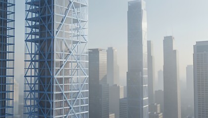 Modern Urban Skyscrapers with Reflective Glass Facades in a Bustling City Skyline during Daytime