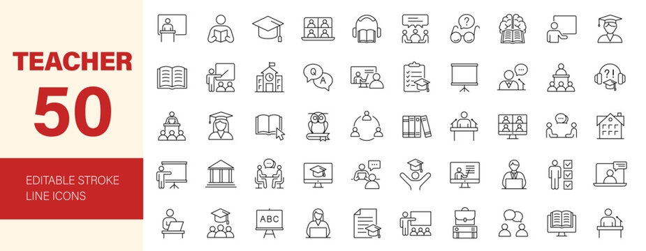 Teacher icon set. Editable line icons. Vector illustration.