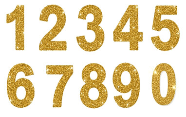 Gold Glitter Numbers Set Vector Sparkling Golden Numerals 0 To 9 Luxury Shiny Alphabet Digits Glitter Texture Illustration