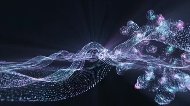 This video showcases a deep learning matrix environment with cascading data particles, algorithmic flow concept, and innovative technology backdrop for SaaS and startup storytelling.