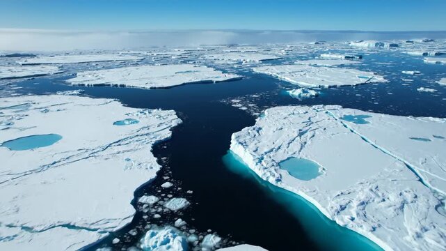 Video of Arctic ice melt acceleration &ndash; Fragmented ice sheets aerial documenting climate change impact, polar environment transformation, and global warming crisis for environmental awareness media.