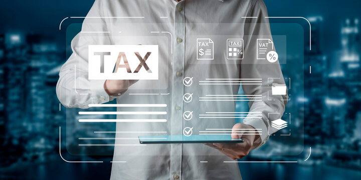 Concept of tax preparation and financial compliance. Filing official tax documents and forms for government reporting, auditing, and financial accounting purposes. Fermion