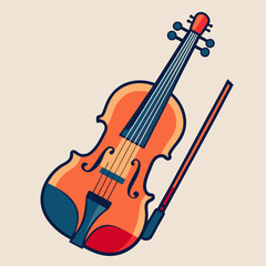 Fototapeta premium Stylized Violin with Bow on Transparent Background