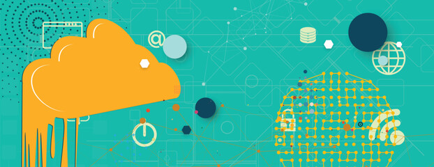 Fototapeta premium Cloud retro concept technology background and network data flow
