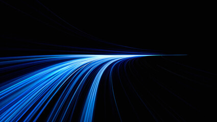 Abstract Blue Light Trails on Black, Fast Motion on a Curve © Sadiya Digital