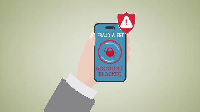 Fraud alert, account blocked warning on smartphone .Screen cybersecurity