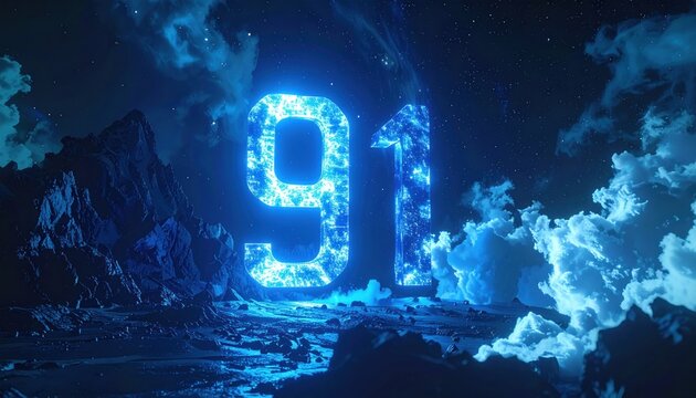 Mystical Number 91 Glows Amidst a Dreamy Landscape.