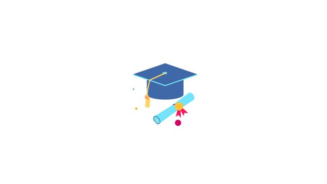 Animated graduation cap and diploma depicting the achievement of academic success and education