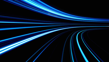 Abstract fast motion streaks of light on black background