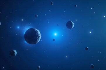 Fototapeta premium Planets Orbiting a Bright Star in Deep Space