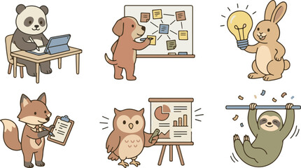 Fototapeta premium Professional Characters and Animals Working on Business Productivity and Ideas 