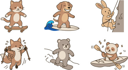 Fototapeta premium Cute Animals Enjoying Outdoor Adventures and Action Sports Illustrations 