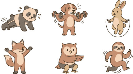 Fototapeta premium Cute Animals Exercising and Doing Fitness Workouts Vector Illustration 