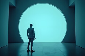 Obraz premium Man Gazing Through Circular Portal