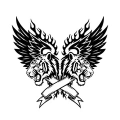 Obraz premium Tigers with Wings and Banner Emblem