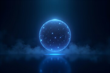 Obraz premium Glowing Blue Orb Above Misty Surface