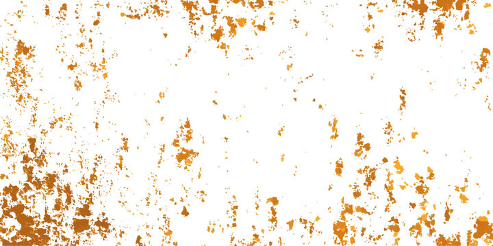 Abstract grunge background with orange ink paint splashes and rusty metal texture on a dirty watercolor paper backdrop
