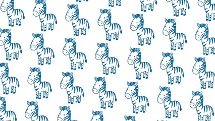 Fototapeta premium Blue cartoon zebras pattern on white background