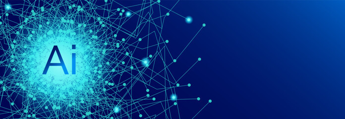 AI technology abstract vector banner template. Creative blue shine long background for artificial intelligence meta universe presentation, conference © Artulina