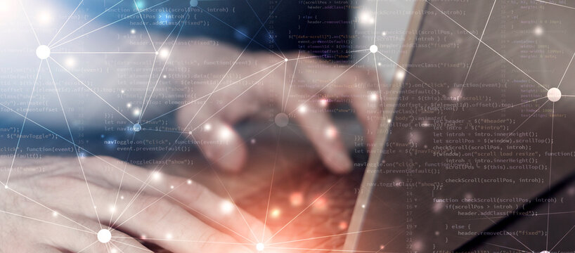 hands on laptop programming web language coding banner