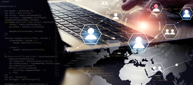 hands on laptop programming web language coding banner